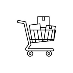 Essential E-commerce Shopping Cart Icon Filled with Delivery Boxes &ndash; Minimalist Black Outline Vector Design for Online Retail, Web Checkout Interface, and Logistics Concept Illustration