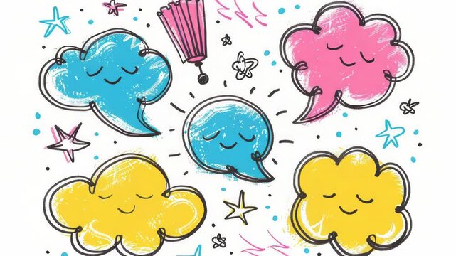 Video A collection of colorful clouds gathered together in the sky, suitable for use as a background or to represent a cheerful atmosphere