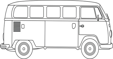 Classic retro minibus vector illustration, vintage camper van line art icon for travel and summer road trip design © Billal