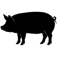 Fototapeta premium Black and White Pig Silhouette, Farm Animal Vector Icon, Simple Farm Livestock