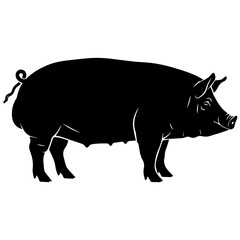 Fototapeta premium Black and White Silhouette Pig Vector Logo, Farm Animal Icon, Simple Clean Design