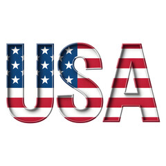 The letters USA are displayed with an American flag design. Bold letters spelling 'USA' are filled with a vibrant American flag pattern.