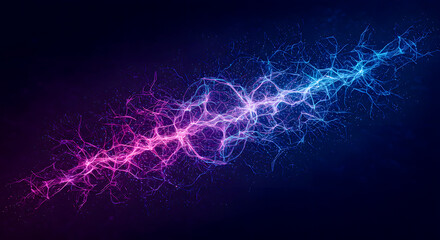 Fototapeta premium Electrical discharge in dark space, vibrant sparks, abstract energy, glowing filaments, dynamic motion captured in high-definition image