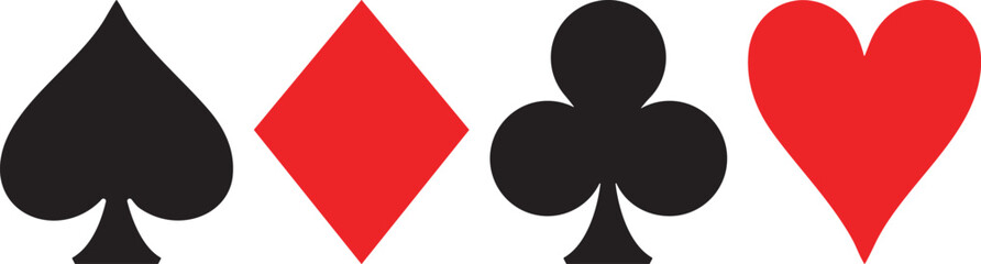 Playing Cards Elements Set with Card Suits Icons, Hearts Diamonds Clubs Spades Symbols Collection, Casino Game Design Elements, Editable Vector Playing Card Graphics © Mira