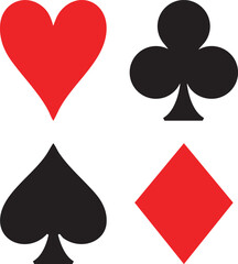 Playing Cards Elements Set with Card Suits Icons, Hearts Diamonds Clubs Spades Symbols Collection, Casino Game Design Elements, Editable Vector Playing Card Graphics