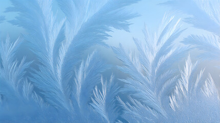 Abstract pattern of ice crystals on frozen window glass. Winter background texture for cold weather, Christmas, New Year greeting card.