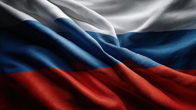 Waving Russia flag fabric texture close-up