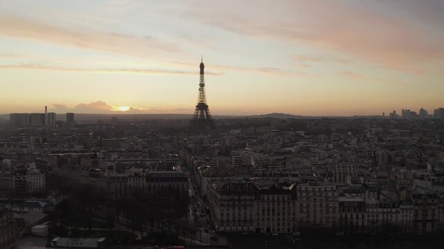 Aerial View of Eiffel Tower at Sunset