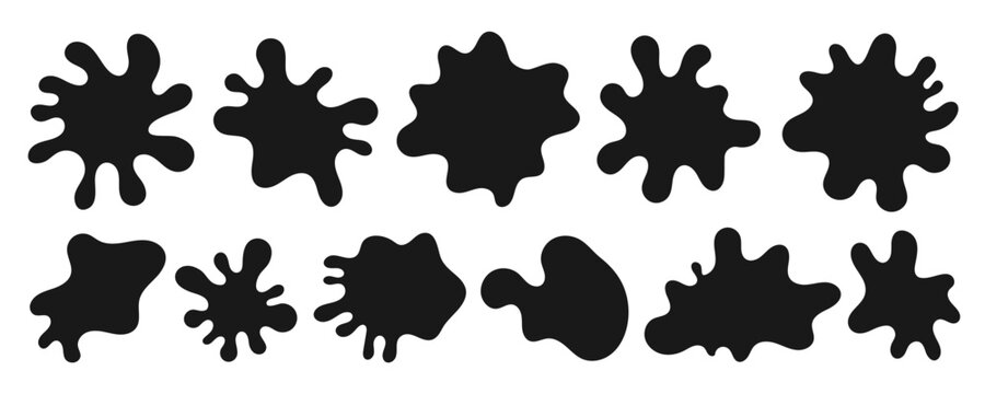 Splash paint puddle water splat and fluid frame drop. Liquid wavy blob shapes