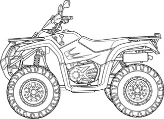 All Terrain Vehicle ATV Line Art Illustration Detailed Off Road Quad Bike Vector Drawing © MdLimon