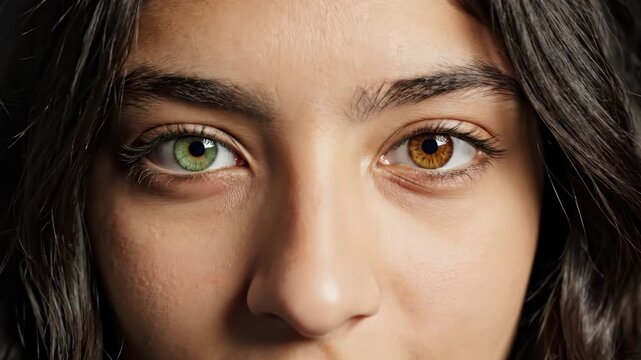 Young woman with heterochromia green and brown eyes