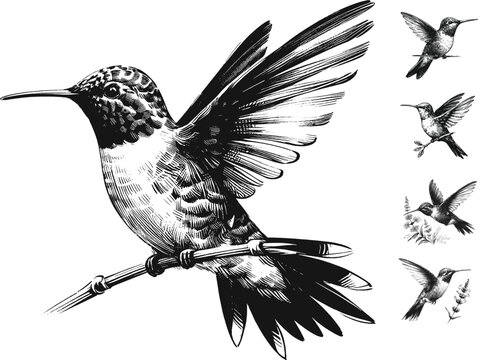 Hummingbird in Motion linework sketch hand drawn pen drawing vector illustration svg