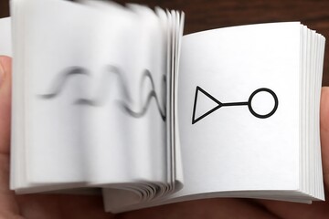 Hands Flipping Through Pages with Technical Schematic Symbols