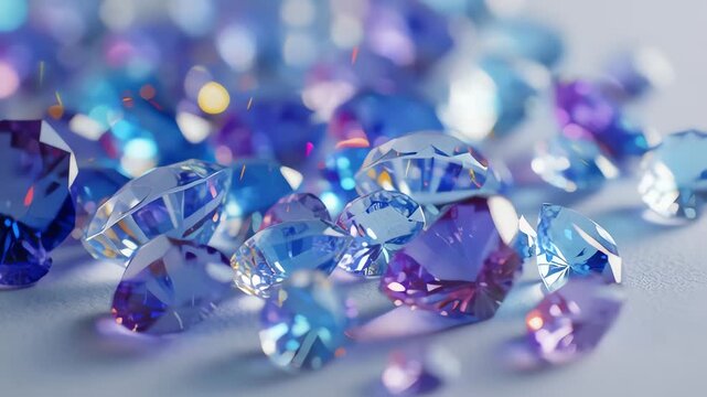 Vibrant Purple Blue Sparkling Gemstones Scattered.