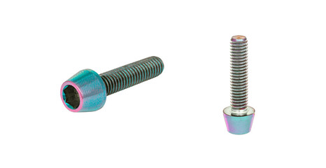 Titanium bolts with rainbow anodized finish, studio shot