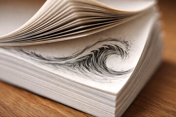 Abstract Swirl Drawing on Open Book Pages