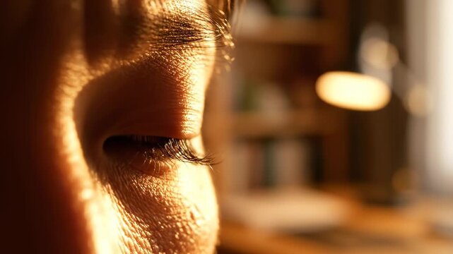 Backlit eyelashes. Sunlight grazes eyelashes in close-up, creating a quiet, intimate play of light and texture.