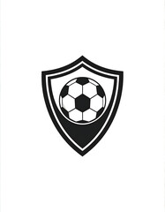 Shield icon soccer ball. Black and white, vector. Simple, clean design, stylized