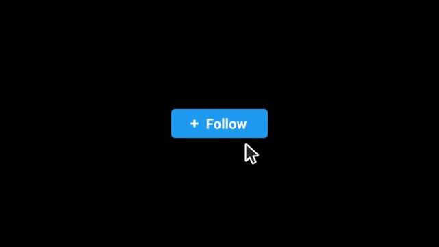 Cursor hovers over blue follow button on black background