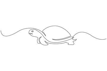 Fototapeta premium Sea turtle, continuous one line drawing, minimalist, isolated outline illustration