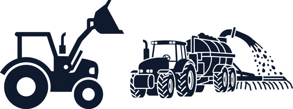 Tractor with loader and manure spreader tractor agriculture farming