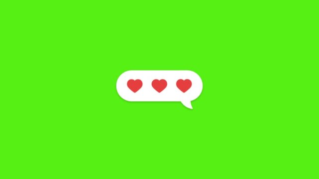 Love message on green screen with speech bubble and heart symbol