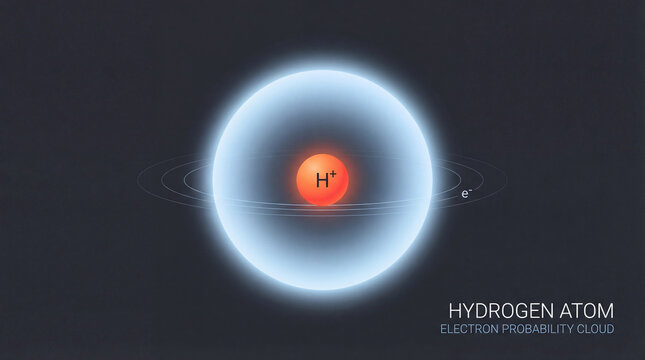 Unveiling the elegant structure of a Hydrogen atom with its central proton and shimmering electron cloud
