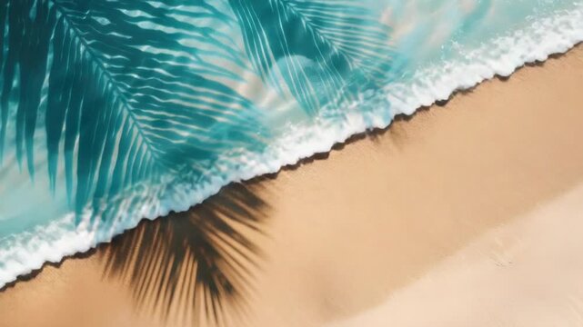 Video A palm tree casts its long shadow on the sandy beach, ideal for using as a background or adding context to your design