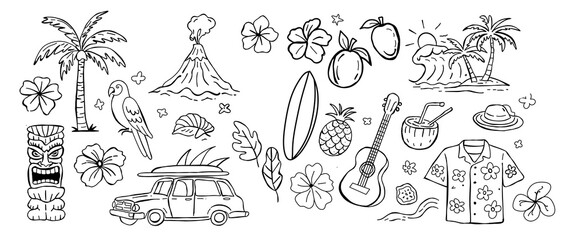 Tropical summer vacation elements flat design vector illustration set with travel icons © SAJID