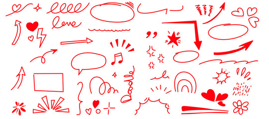 Love and music doodles hand drawn vector illustration set in red flat design © SAJID