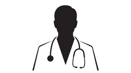 Fototapeta premium Black Silhouette Of Doctor Wearing Stethoscope On White Background Vector Illustration For Healthcare And Medical Concepts