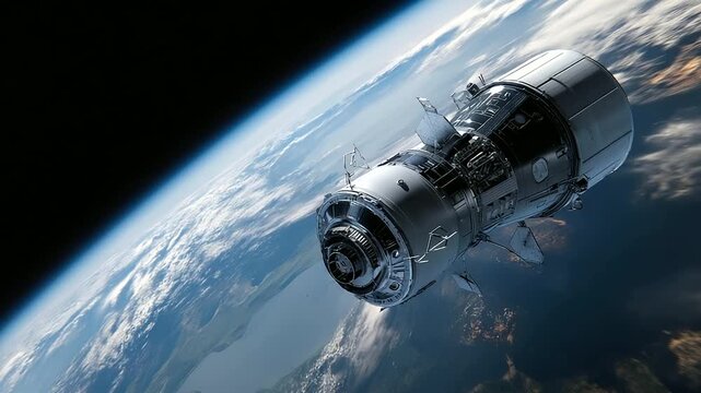 Space module orbiting Earth showcasing advanced technology and exploration capabilities, orbital facility demonstrating space innovation, with copy space