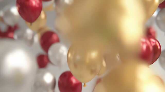 Red White Gold Balloons Floating Together.