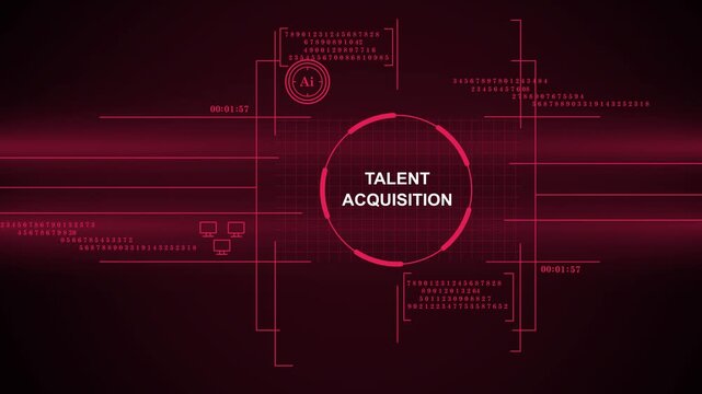 Futuristic Digital HUD Interface Concept for Talent Acquisition and Human Resources Recruitment Featuring AI and Data Analytics in Red