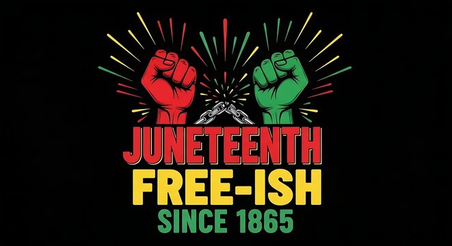 Juneteenth free ish since 1865 celebratory graphic design