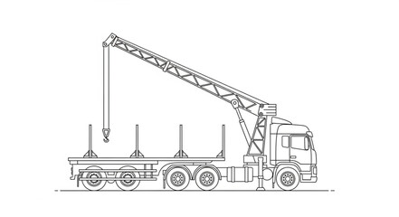 Crane Truck Illustration Outline Simple Design. © Den