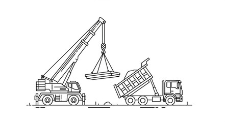 Crane Truck Lifting Dump Truck Load. © Den