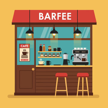 Cozy Coffee Bar Counter with Espresso Machine, Moka Pot, and Stools - Barfee Cafe