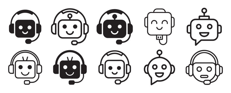 Tech support robot head icons with headset for call center. vector illustration eps 10