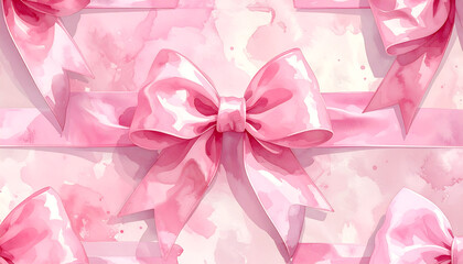 Pink watercolor bows on a textured, pale pink background, giving a soft, elegant, and festive feel