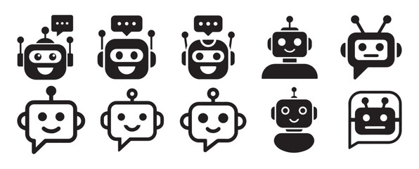 Robotic character silhouette icons for artificial intelligence assistant. vector illustration eps 10