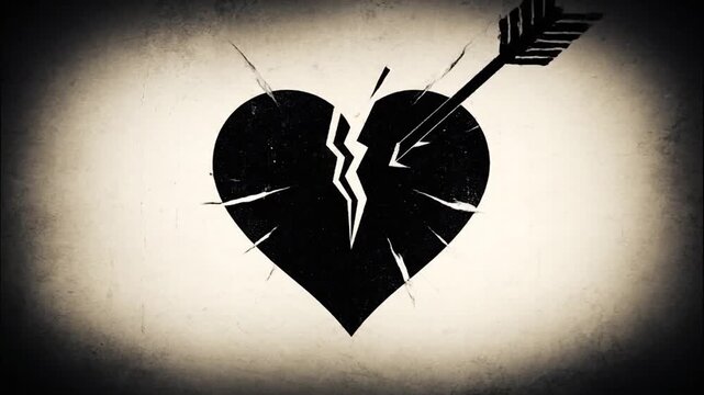 A black heart pierced by an arrow against a faded, textured backdrop, suggestive of love