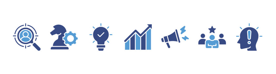 Brand banner web icon vector illustration concept with icons of target market, strategy, innovation, marketing, advertising, customers, and awareness