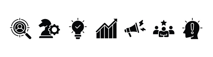 Brand banner web icon vector illustration concept with icons of target market, strategy, innovation, marketing, advertising, customers, and awareness