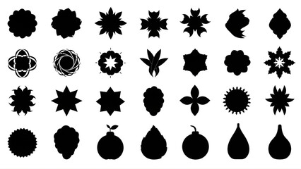 Collection of black silhouette shapes and floral designs