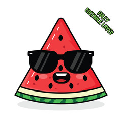 Cute Watermelon Slice Mascot with Sunglasses. Funny Summer Fruit Cartoon Vector Illustration