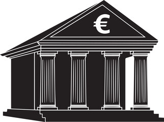 Bank building with euro currency symbol on facade for finance concept silhouette vector art