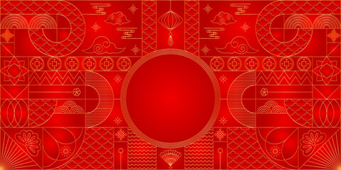 Happy Chinese New Year card. Red gold Lunar calendar © Quarta