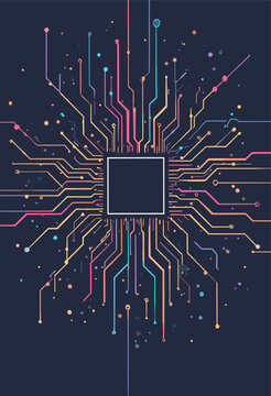 Circuit Board background White tech lines dark grey background Computer engineering style