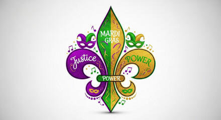 Mardi gras fleur de lis symbol with masks and words © Nadeem